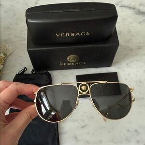 New Versace Gold Frame Sunglasses with Black Lenses